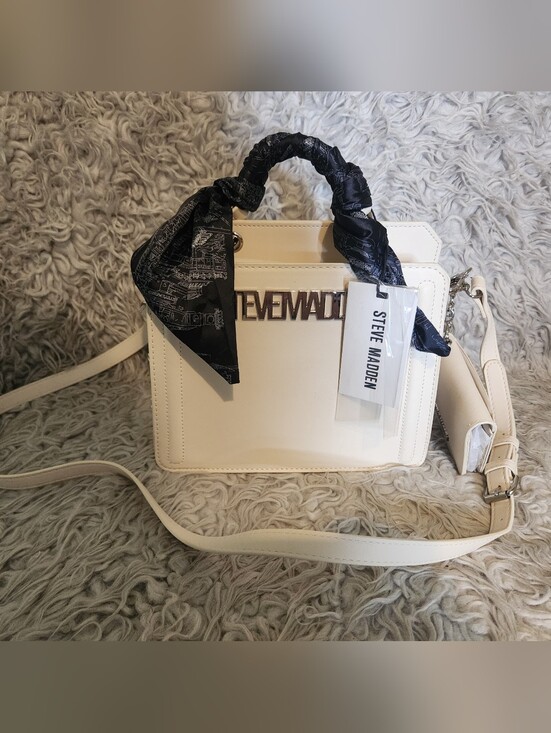 Steve Madden Handbags - Steve Madden Bevelyn Purse- NWT- White Bag With Black Scarf